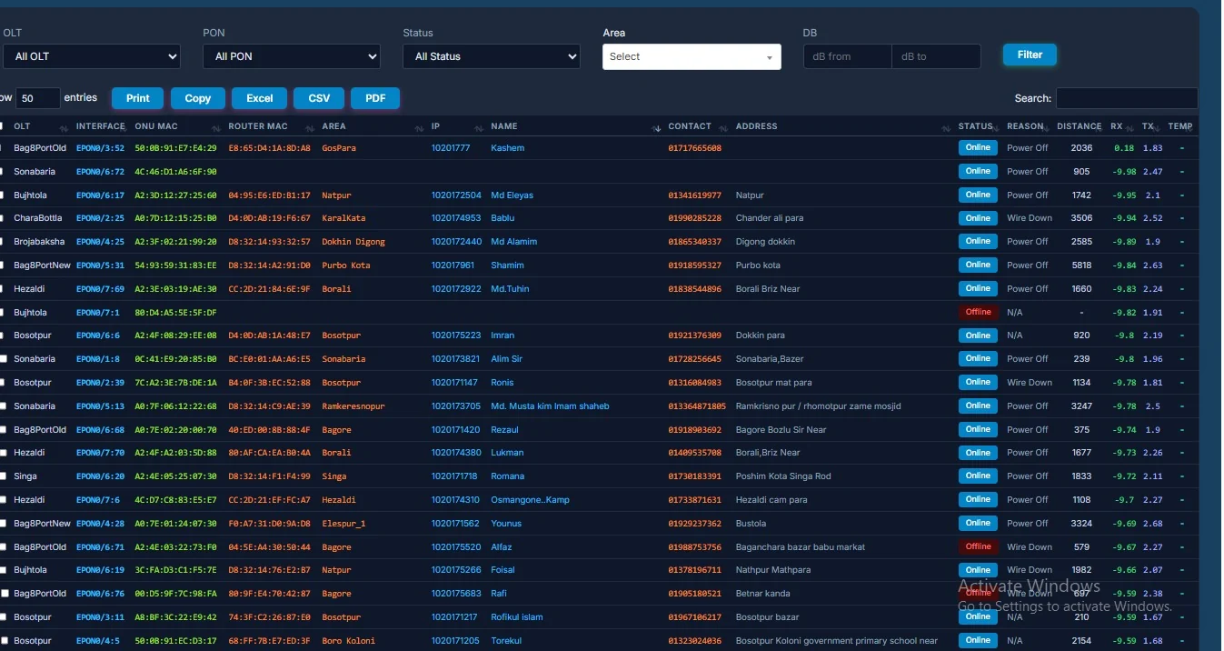 ISP Billing Software subscriber workflow screen